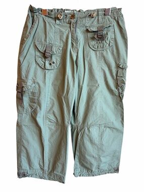 Star 58 Capri Cargo Pants Green Utility Cropped Drawstring Waist Casual Y2K